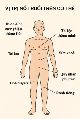 Giải mã ý nghĩa nốt ruồi phong thủy trên các vị trí cơ thể như cổ, ngực, lưng và tay chân.