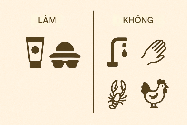 Đồ họa hướng dẫn chăm sóc sau phun mày Ombre: nên thoa kem dưỡng, tránh nước và không tự ý bóc vảy.