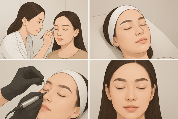 Quy trình phun mày Microshading chuẩn y khoa tại spa uy tín, đảm bảo an toàn và vệ sinh.