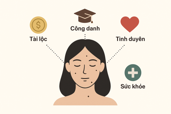 Ý nghĩa của nốt ruồi phong thủy ảnh hưởng đến tài lộc, công danh, tình duyên và sức khỏe.