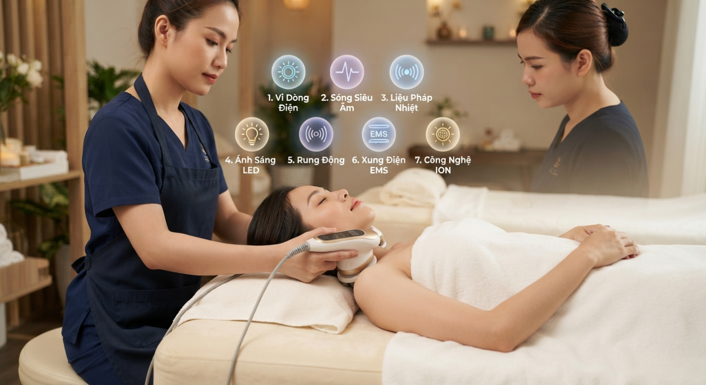 Công nghệ MCT kết hợp 7 đầu công nghệ chăm sóc đầu cổ vai gáy tại Thảo Vy Premium